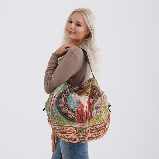 Faltbare Einkaufstasche mit Reißverschlussfach 50 x 70 cm Dunkelgrün Rosa Mädchenmotiv