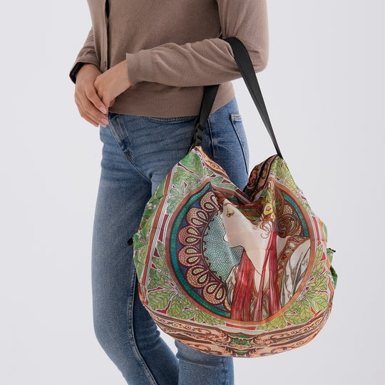 Faltbare Einkaufstasche mit Reißverschlussfach 50 x 70 cm Dunkelgrün Rosa Mädchenmotiv