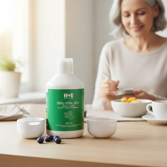 H+E Frau Vital 50+: flüssiges Multivitamin-Konzept mit über 140 sorgfältig abgestimmten Inhaltsstoffen, 500ml