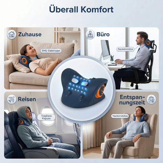 LIVMORE EMS-Nackenmassagegerät mit Fernbedienung, 6 Intensitätsstufen, 1500 mAh Akku, Dunkelblau