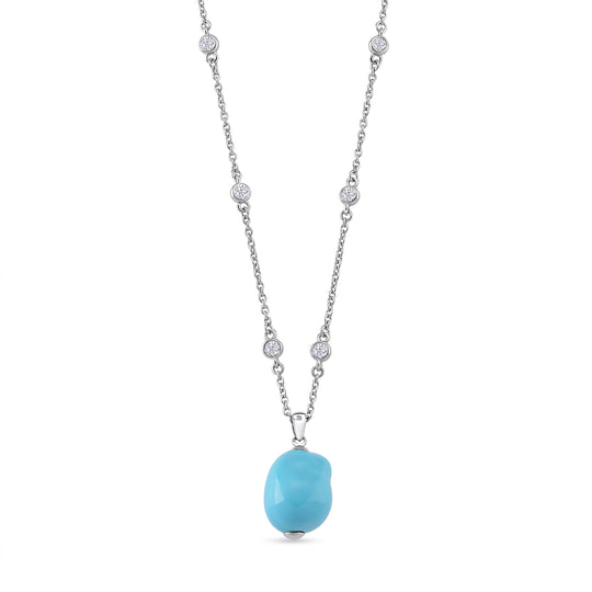 EVER TRUE Weißer Zirkonia, Sleeping Beauty Türkis farbe Muschelperle Halskette ca. 50 cm Nickelfreies Messing rhodiniert 0.91 ct