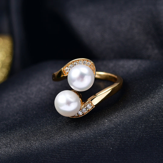 EVER TRUE Süßwasser Perle (7-7.5 mm), Weißer Zirkon Ring Nickelfreies Messing, goldfarben (Größe 17.00)