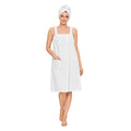 LIVMORE 2er-Set Plüsch-Badehandtuchkleid mit Trägern 140x82cm, Tasche und Haarturban, 260gsm 100% Polyester, Weiß