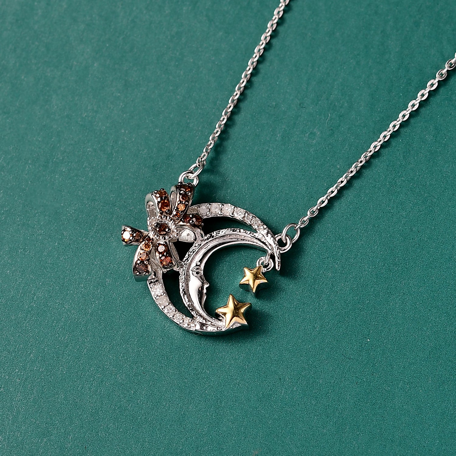 GP - Kanchanaburi Blauer Saphir, Roter Diamant Halskette ca. 50 cm 925 Silber Rhodiniert und 750 Gelbgold Vermeil ca. 0,23 ct.