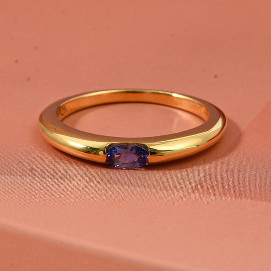 D'Joy AA Tansanit Ring 925 Silber 750 Gelb Vergoldet (Größe 21.00) ca. 0,23 ct