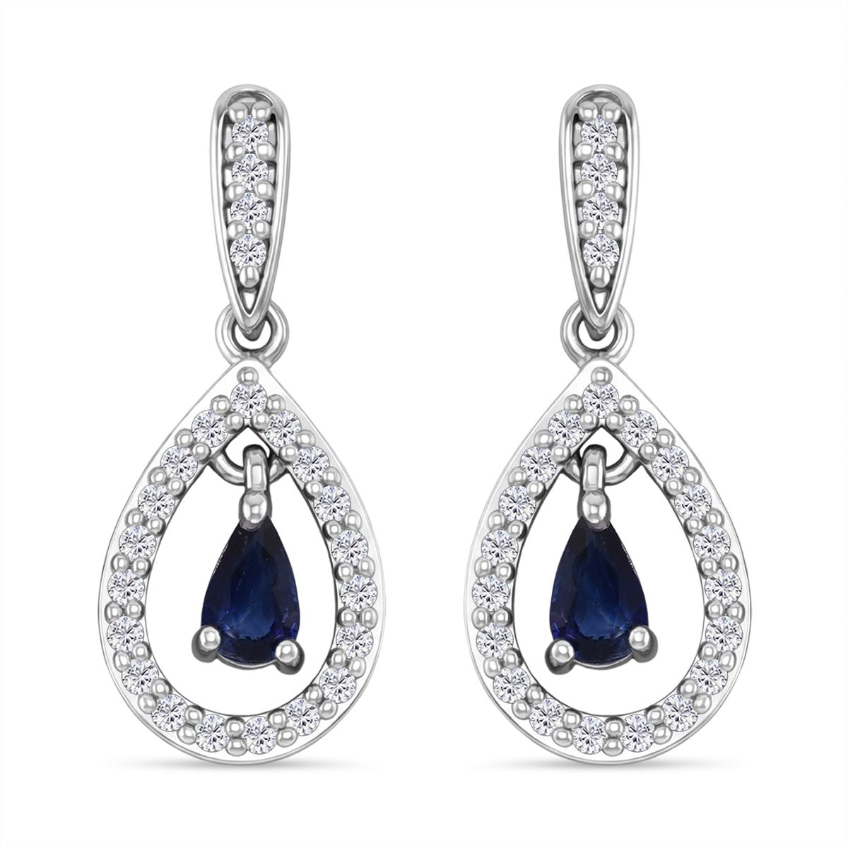 D'Joy AAA Ceylon-Saphir, Moissanit Ohrringe 925 Silber rhodiniert ca. 0.76 ct