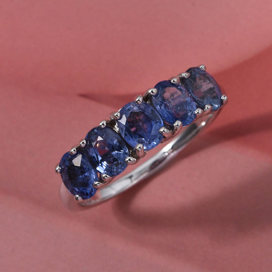 D'Joy AAA Ceylon-Saphir Ring 925 Silber rhodiniert (Größe 21.00) ca. 2,31 ct