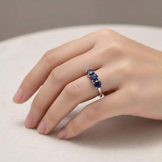 D'Joy AAA Ceylon-Saphir Ring 925 Silber rhodiniert (Größe 17.00) ca. 1,24 ct