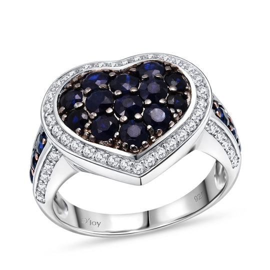 D'Joy Ceylon-Saphir, Weißer Zirkon Ring 925 Silber rhodiniert (Größe 21.00) ca. 2.74 ct