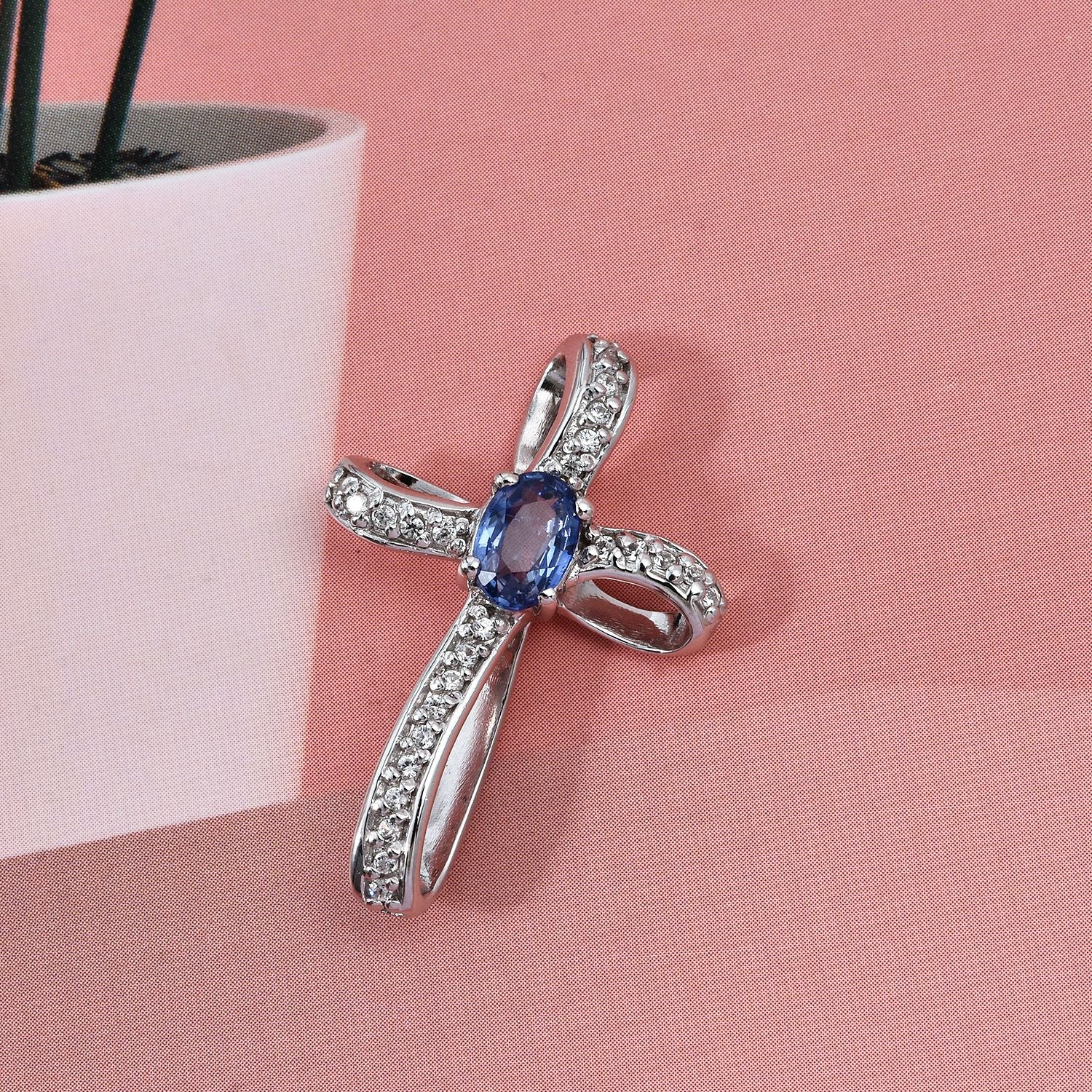 D'Joy Ceylon-Saphir, Weißer Zirkon Anhänger 925 Silber rhodiniert ca. 0.77 ct