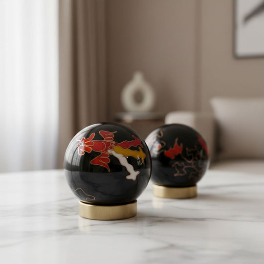 Cloisonne enamel fitness ball Dragon Size:3# 4.7cm Material:Iron Color: Black