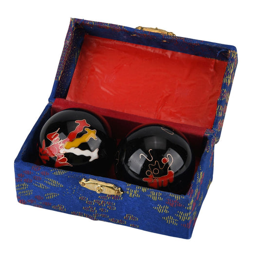 Cloisonne enamel fitness ball Dragon Size:3# 4.7cm Material:Iron Color: Black