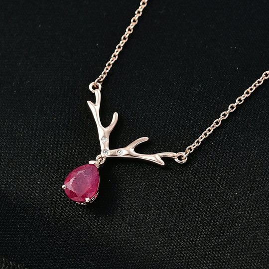 D'Joy Afrikanischer Rubin (Fissure gefüllt), Weißer Zirkon Halskette ca. 45 cm 925 Silber 750 rosévergoldet ca. 2.50 ct