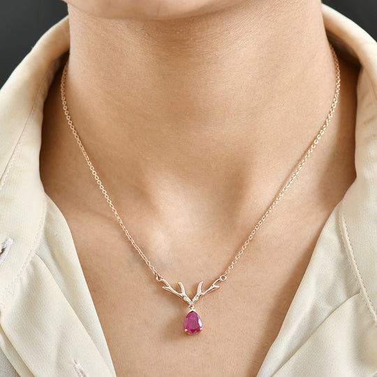 D'Joy Afrikanischer Rubin (Fissure gefüllt), Weißer Zirkon Halskette ca. 45 cm 925 Silber 750 rosévergoldet ca. 2.50 ct