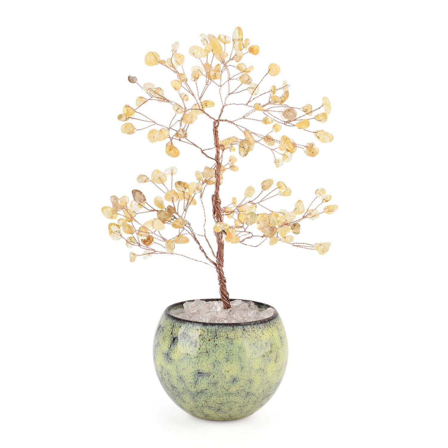 LIVMORE Edelsteinbaum mit 168 Citrin Perlen Keramikschale ca. 18 cm Gelb