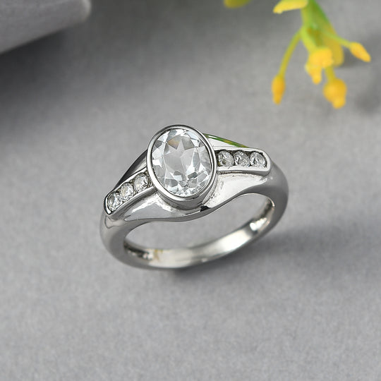 EVER TRUE Weißer Topas, Weißer Zirkonia Ring 316L Edelstahl (Größe 20.00)