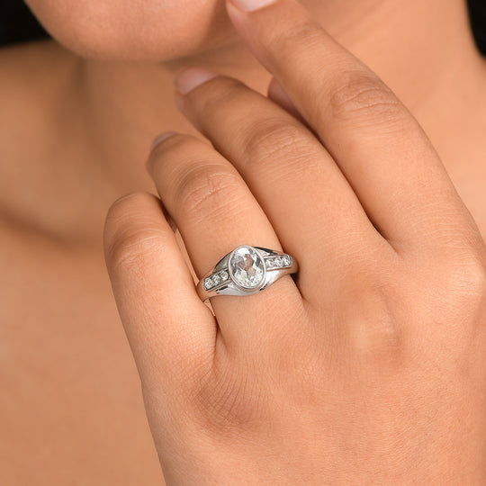 EVER TRUE Weißer Topas, Weißer Zirkonia Ring 316L Edelstahl (Größe 20.00)