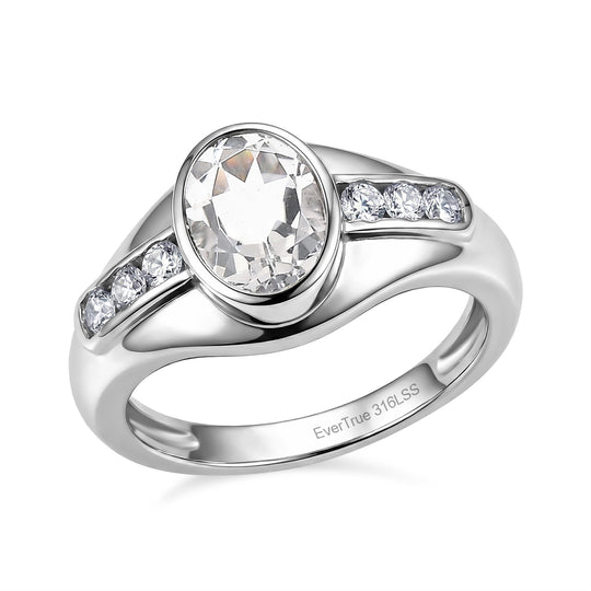 EVER TRUE Weißer Topas, Weißer Zirkonia Ring 316L Edelstahl (Größe 20.00)