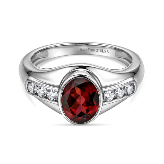 EVER TRUE Roter Granat, Weißer Zirkonia Ring 316L Edelstahl (Größe 19.00)