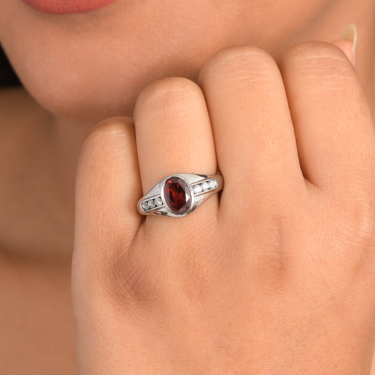 EVER TRUE Roter Granat, Weißer Zirkonia Ring 316L Edelstahl (Größe 19.00)