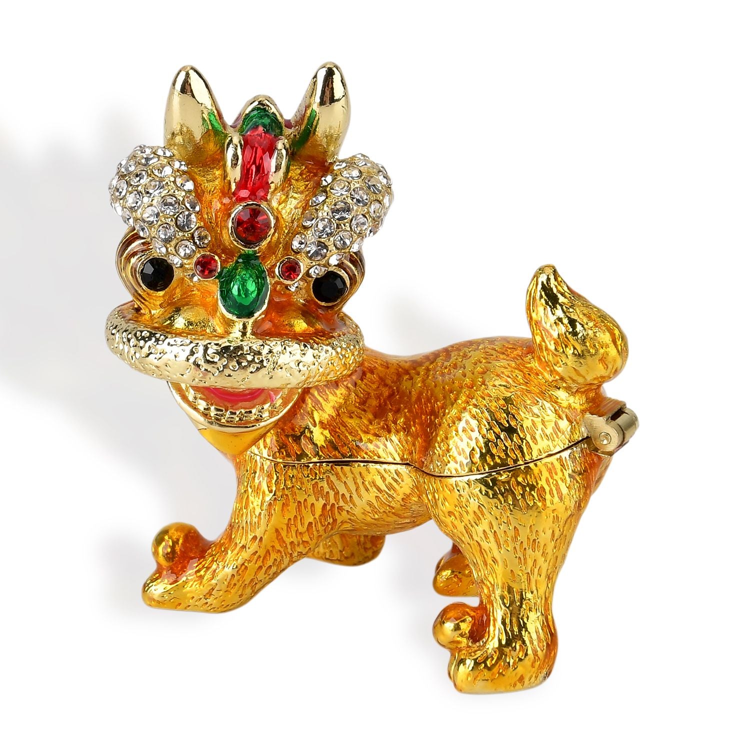 Löwen Schmuckschatulle mit Kristallbesatz, Metall, 12 x 7 cm, Goldfarben