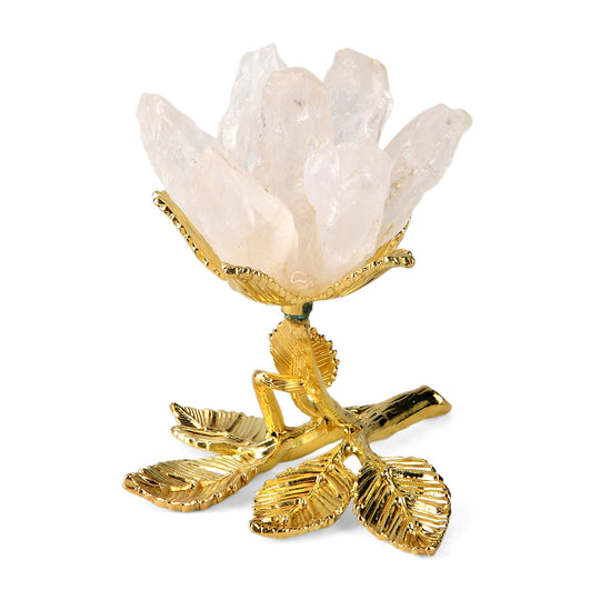 LIVMORE Edelsteinblüten Dekofigur mit goldfarbenem Metallsockel, Lila