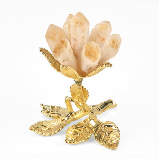 LIVMORE Edelsteinblüten Dekofigur mit goldfarbenem Metallsockel, Lila