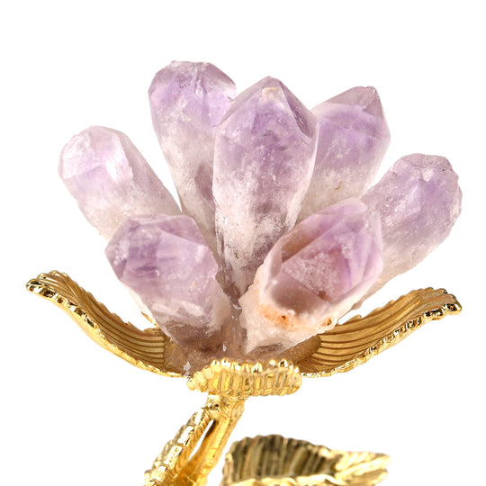 LIVMORE Edelsteinblüten Dekofigur mit goldfarbenem Metallsockel, Lila