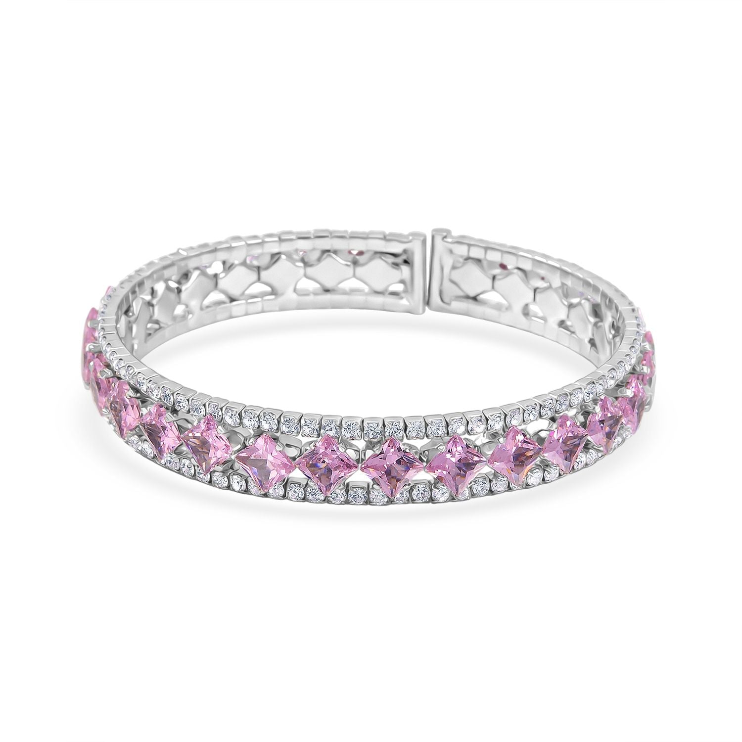 Rosa Zirkonia, Weißer Zirkonia Armreif, Flexibles (ca. 18-19 cm), Nickelfreies Messing