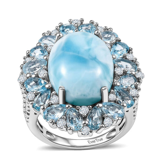 EVER TRUE AA Larimar, Himmelblauer Topas Ring Nickelfreies Messing (Größe 18.00) ca. 12,11 ct