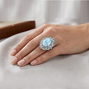 EVER TRUE AA Larimar, Himmelblauer Topas Ring Nickelfreies Messing (Größe 18.00) ca. 12,11 ct