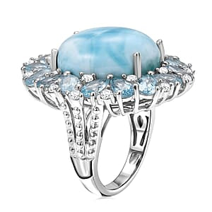 EVER TRUE AA Larimar, Himmelblauer Topas Ring Nickelfreies Messing (Größe 18.00) ca. 12,11 ct