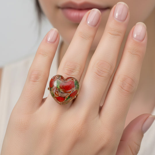 IL MURANO DI FRANCESCA - Millerose Herz Ring 925 Silber 750 Gelb Vergoldet (Größe 17.00)