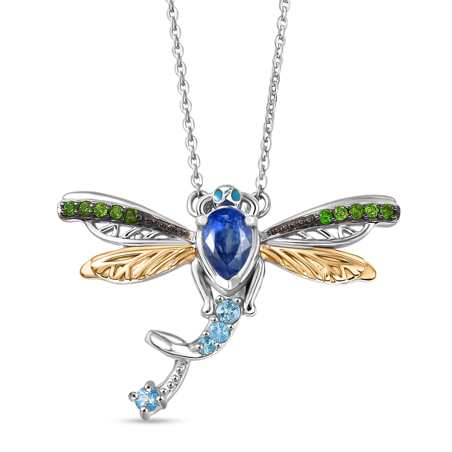GP - Kyanit, Himmelblauer Topas Halskette ca. 45 cm 925 Silber Rhodiniert und 750 Gelbgold Vermeil ca. 0.78 ct