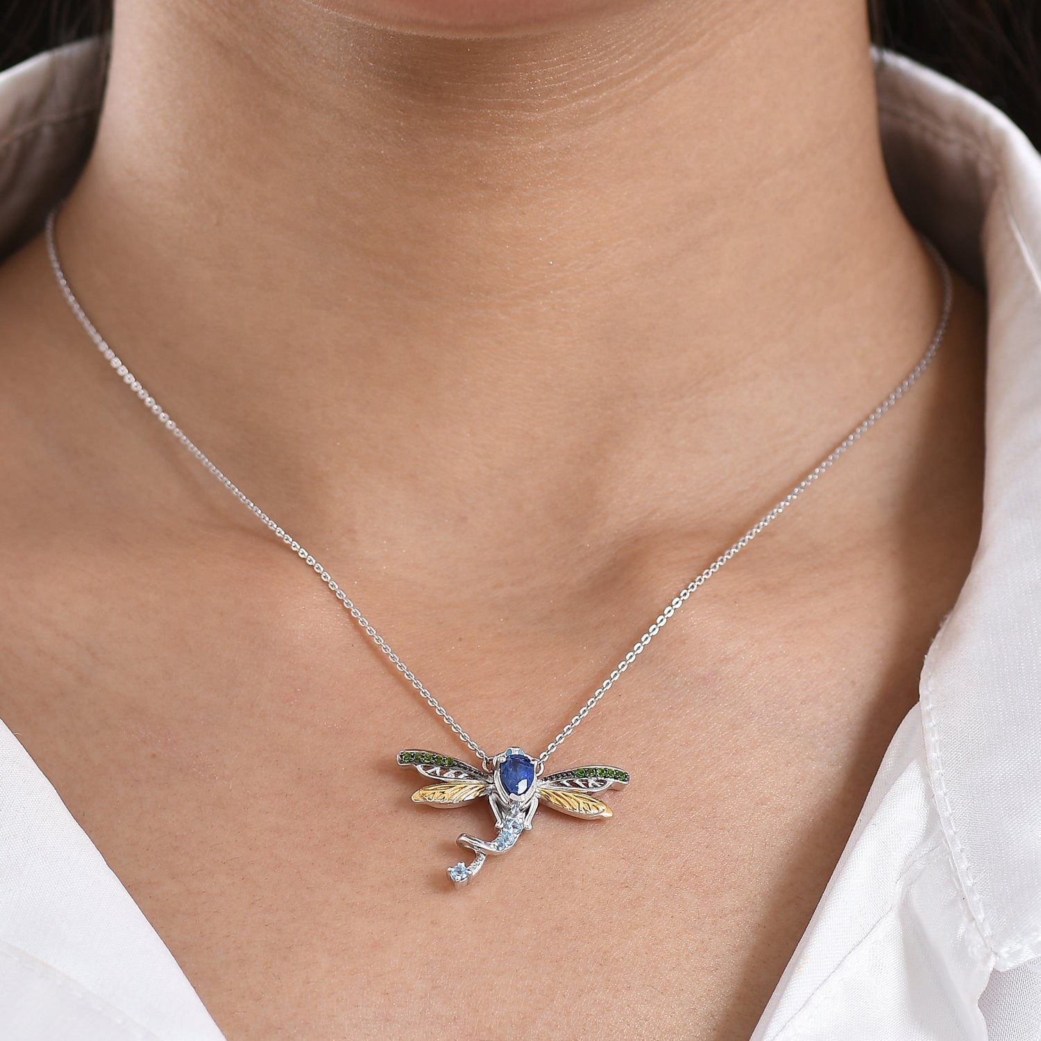 GP - Kyanit, Himmelblauer Topas Halskette ca. 45 cm 925 Silber Rhodiniert und 750 Gelbgold Vermeil ca. 0.78 ct