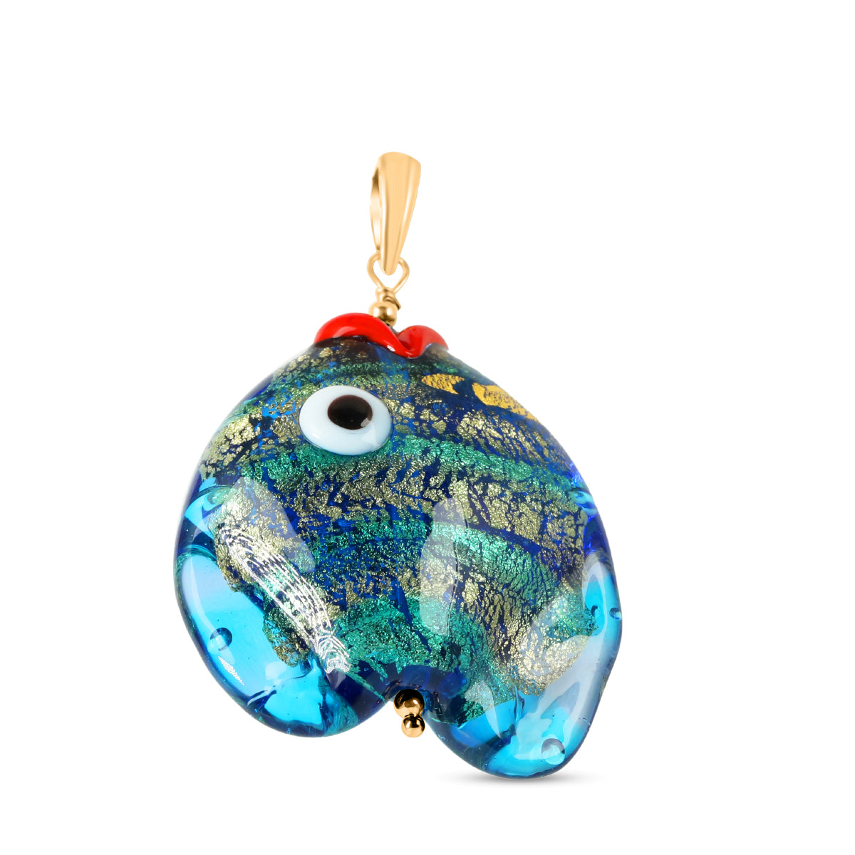 IL MURANO DI FRANCESCA - Blaues Fisch Anhänger 925 Silber 750 Gelb Vergoldet