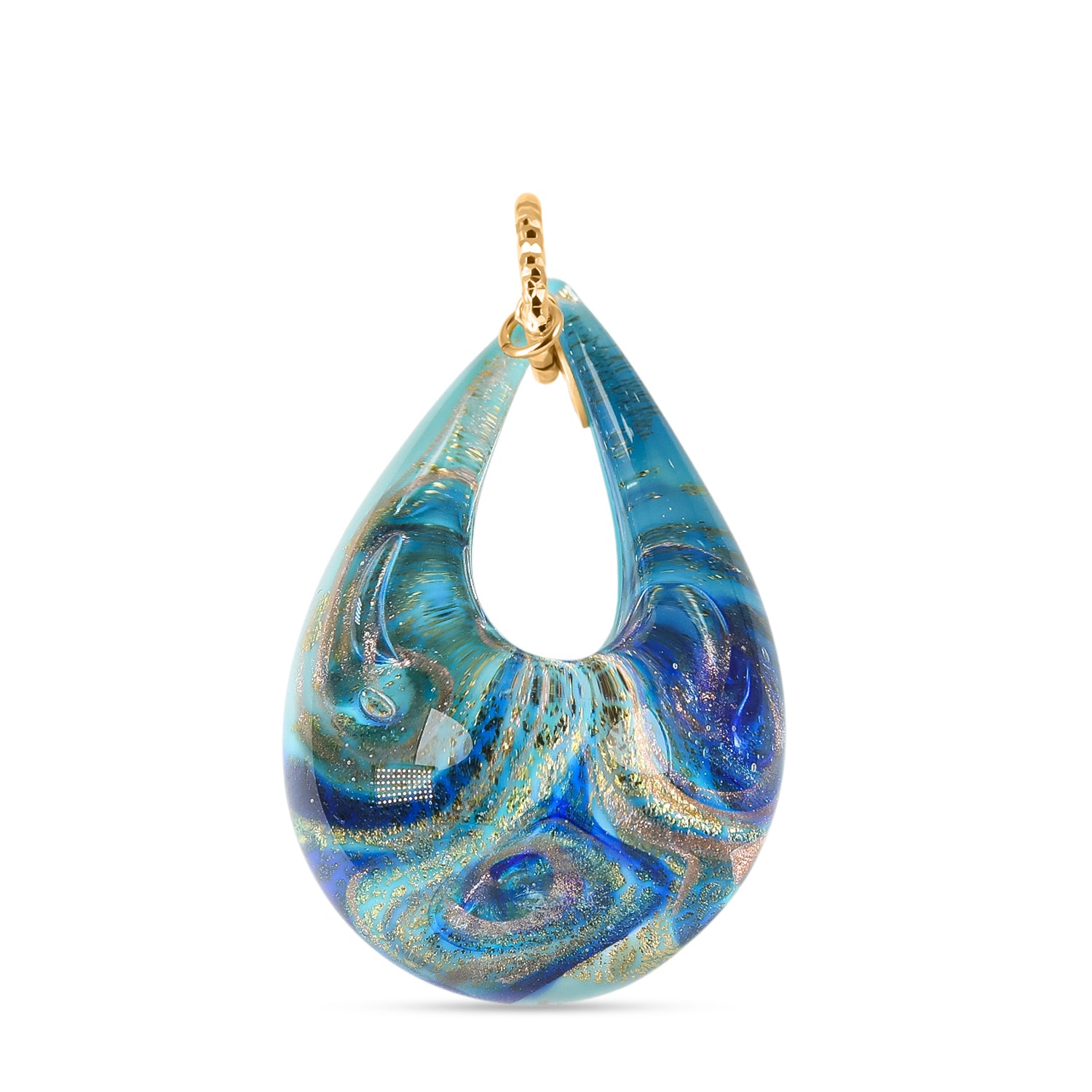 IL MURANO DI FRANCESCA - Blaues DROP Anhänger 925 Silber 750 Gelb Vergoldet