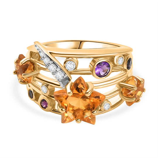 GP - Serra Gaucha Citrin, Afrikanischer Amethyst Ring 925 Silber 750 Gelbgold Vermeil (Größe 21.00) ca. 5.32 ct