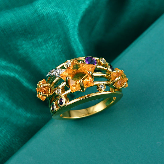 GP - Serra Gaucha Citrin, Afrikanischer Amethyst Ring 925 Silber 750 Gelbgold Vermeil (Größe 21.00) ca. 5.32 ct
