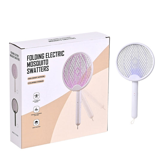 3-in-1 Elektrische Mückenklatsche mit USB Aufladung, klappbar, zum Aufhängen oder Aufstellen, 500 mAh, Weiß