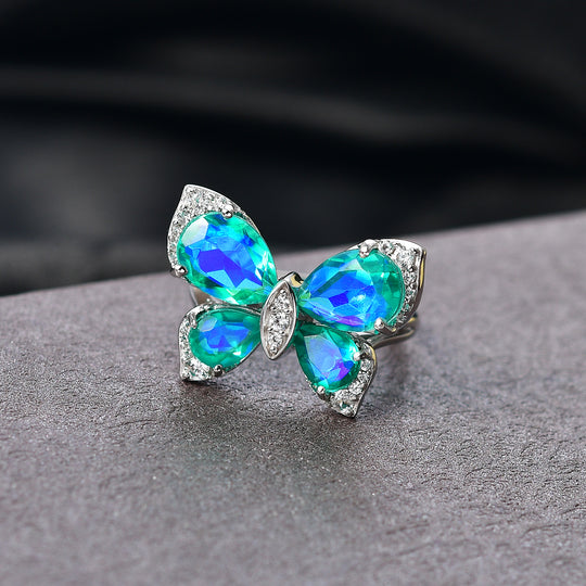 D'Joy Pfau Quarz Triplette Ring 925 Silber rhodiniert (Größe 21.00) ca. 6,12 ct