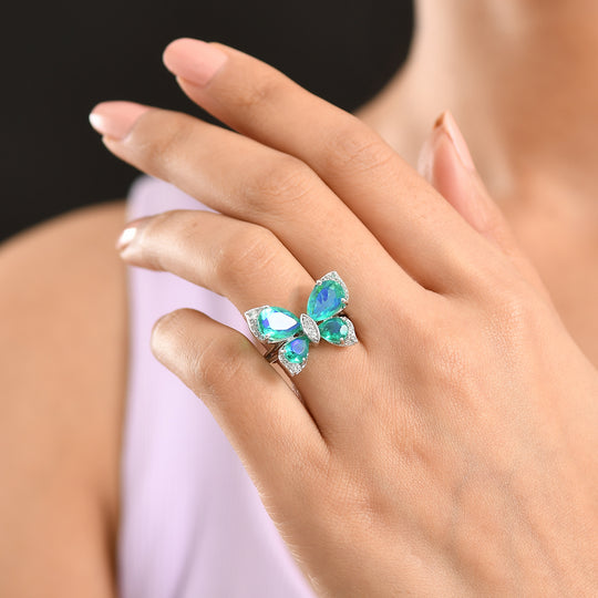 D'Joy Pfau Quarz Triplette Ring 925 Silber rhodiniert (Größe 21.00) ca. 6,12 ct