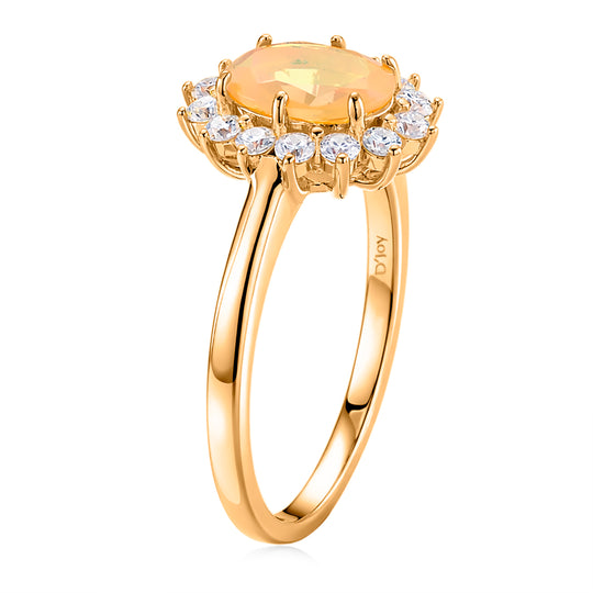 D'Joy Natürlicher, äthiopischer Welo Opal, Moissanit Ring 925 Silber Vergoldet (Größe 18.00) ca. 1.28 ct