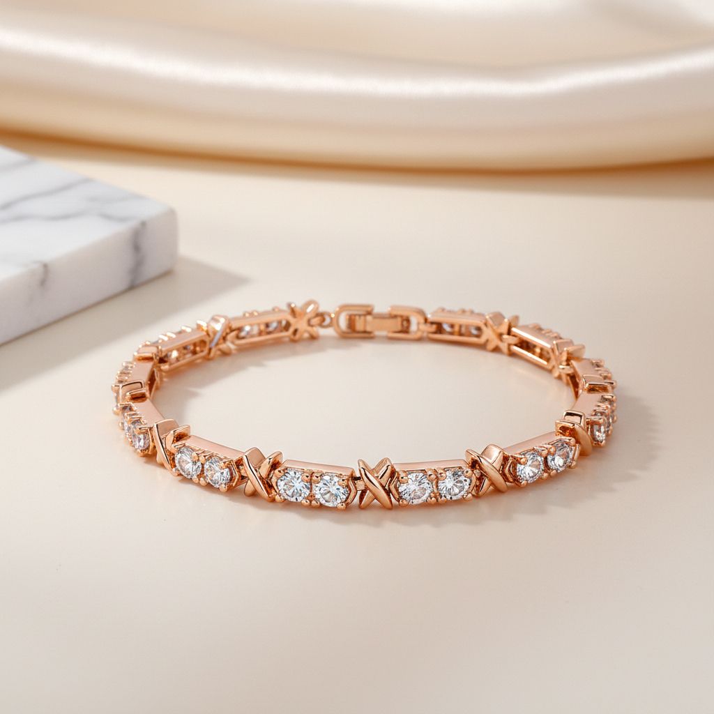 Designer Inspiriert - Weißer Zirkonia Armband ca. 19 cm Nickelfreies Messing, Roségoldfarbe