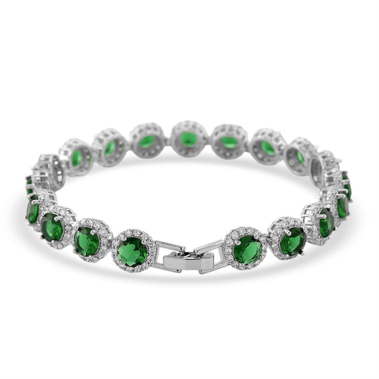 Grüner Kristall, Weißer Zirkonia Armband ca. 19 cm Nickelfreies Messing