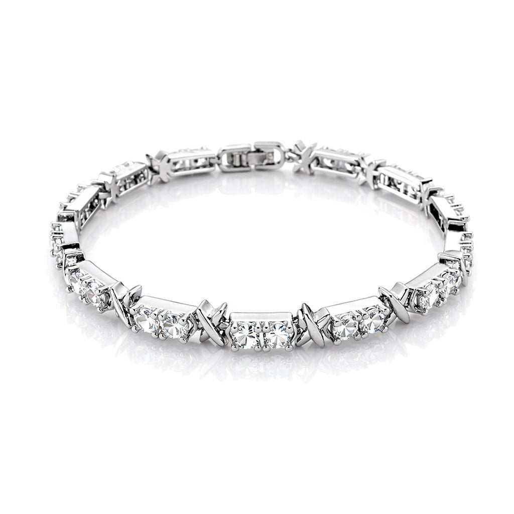 Designer Inspiriert - Weißer Zirkonia Armband ca. 19 cm Nickelfreies Messing, Silberfarben