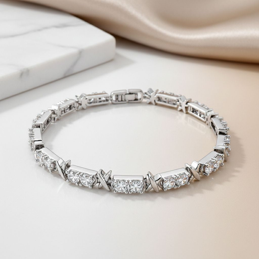 Designer Inspiriert - Weißer Zirkonia Armband ca. 19 cm Nickelfreies Messing, Silberfarben