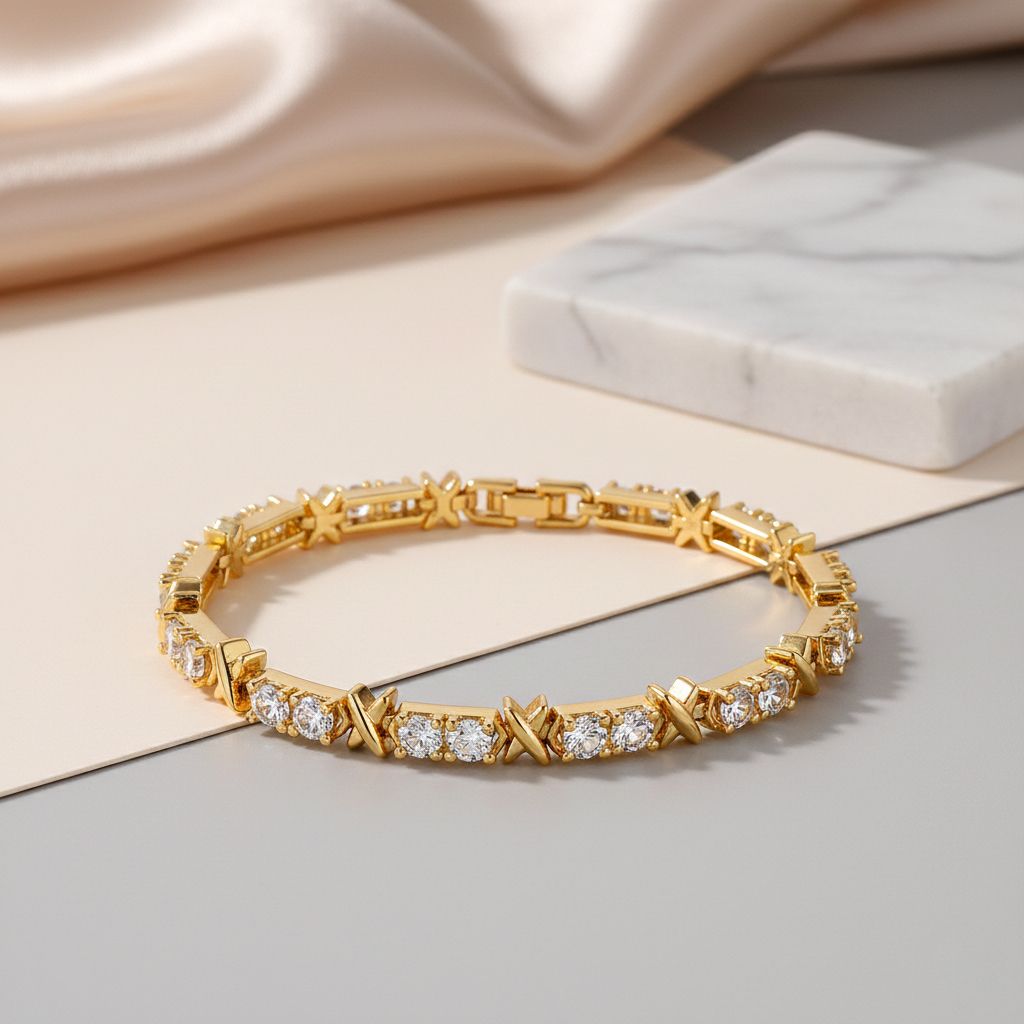 Designer Inspiriert - Weißer Zirkonia Armband ca. 19 cm Nickelfreies Messing, goldfarben