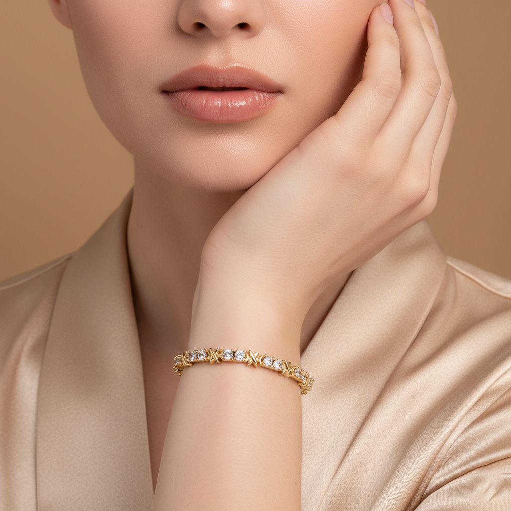 Designer Inspiriert - Weißer Zirkonia Armband ca. 19 cm Nickelfreies Messing, goldfarben