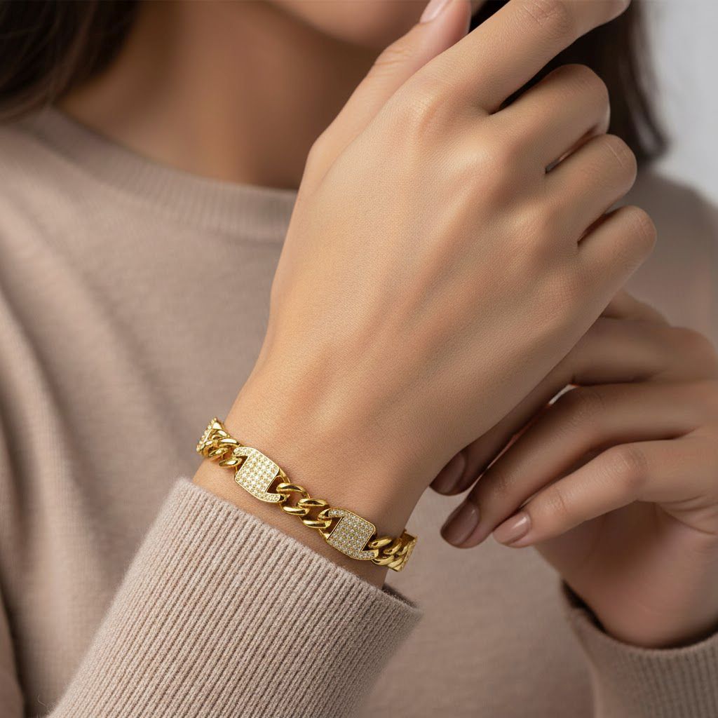DESIGNER INSPIRIERT - Weißer Zirkonia Armband ca. 19 cm Nickelfreies Messing
